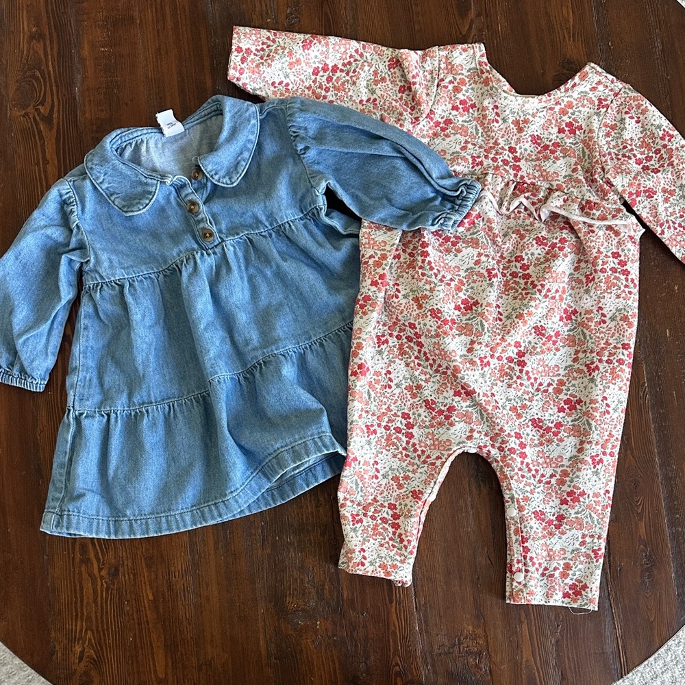 Denim Dress and Floral Romper Set